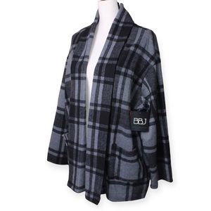 NWT BB Jeans Open Front Blazer Jacket BlackGray Plaid Long Sleeve Size M Shacket